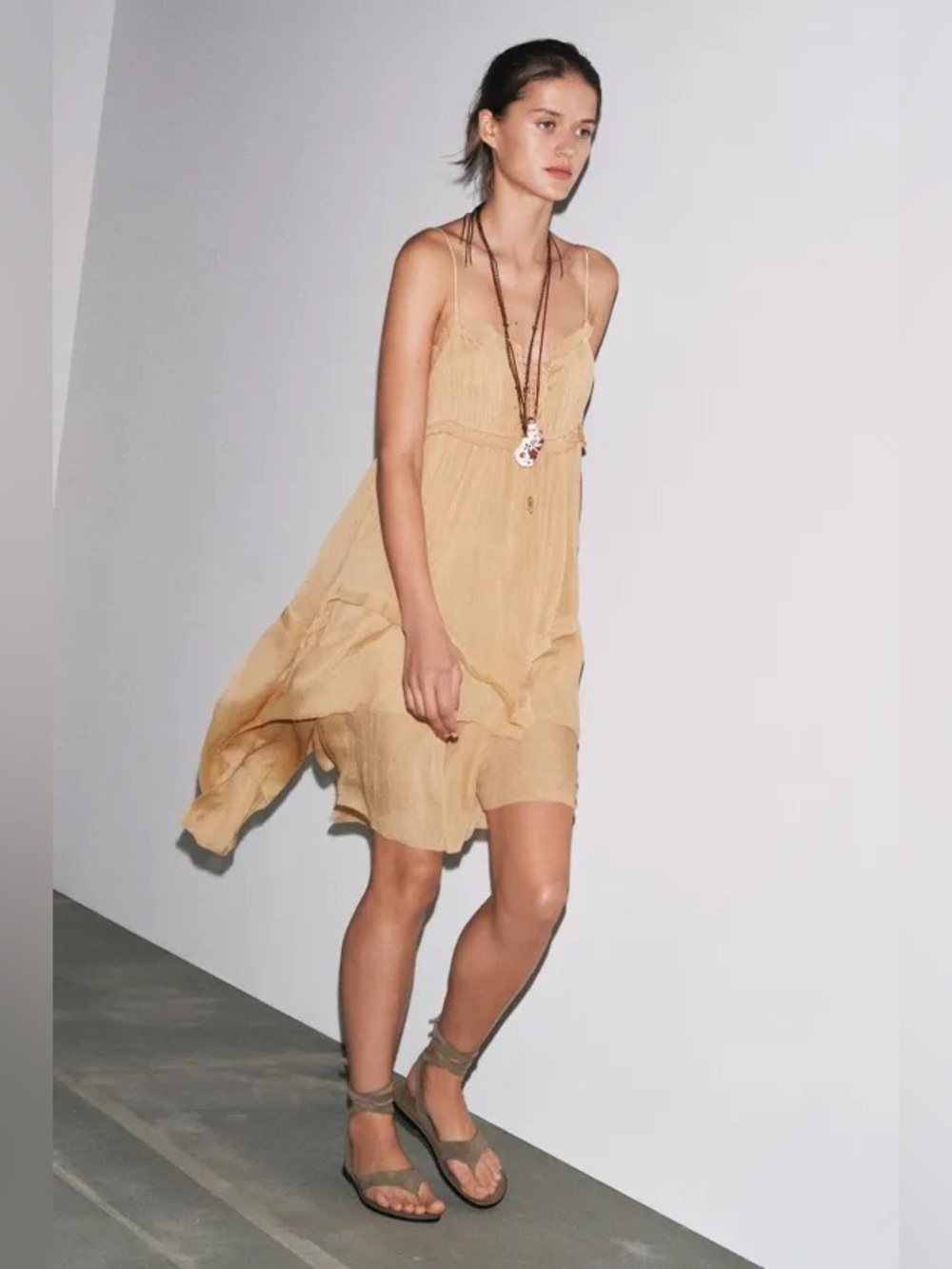 ZARA ZW Asymmetrical Tiered Slip Dress w Ruffles & Beading. M NWT